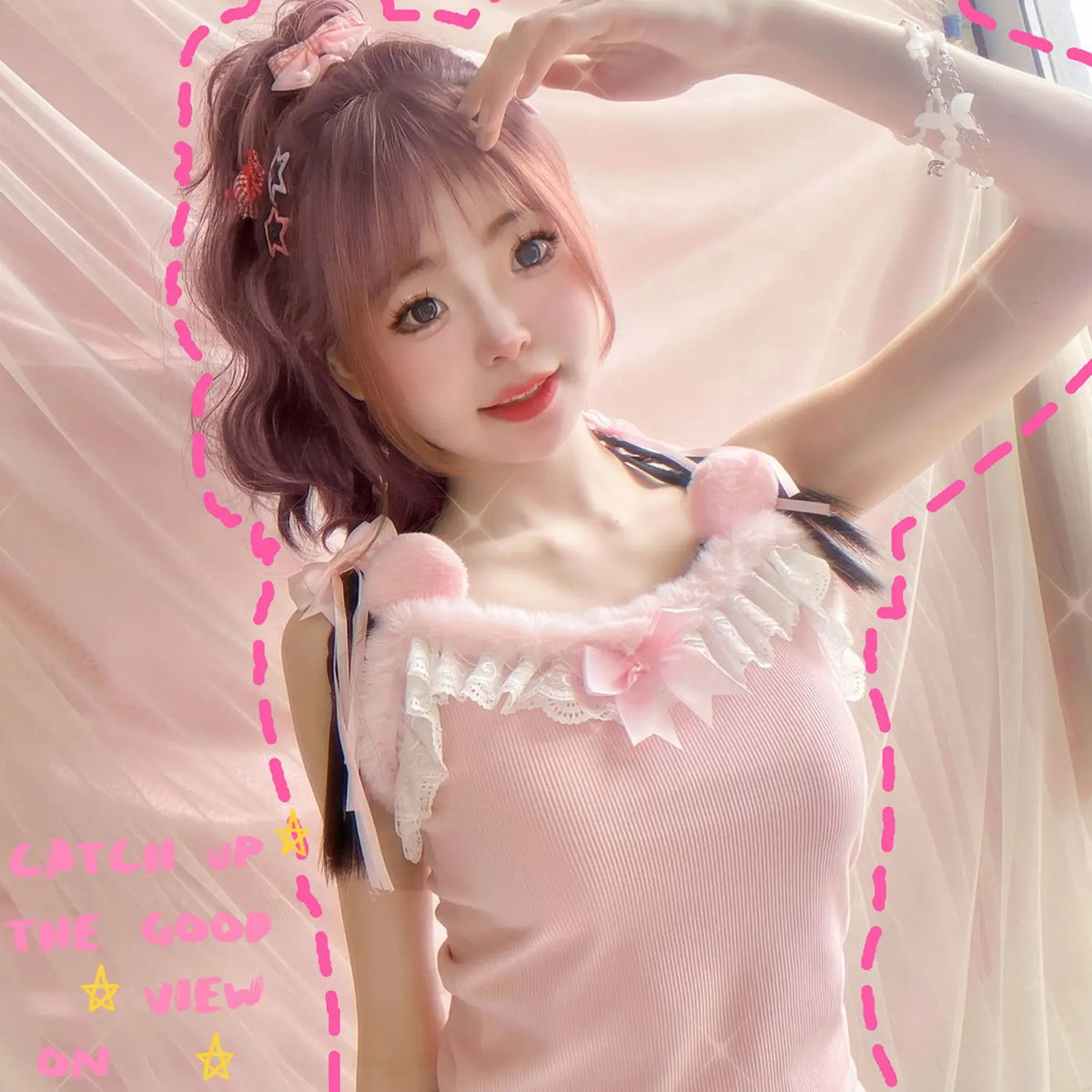 Lunivop  Pink Crop Top Women Summer Y2k Tops Lace Bows Decoration Cute Camis for Sweet Girls Lolita Style Kawaii Clothes