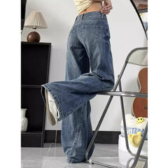 Lunivop  Vintage Streetwear Y2K Low-Waisted Jeans Women Spring Summer Slimming Loose-Fit Wide Leg Trousers Lady Casual Washed Denim Pants