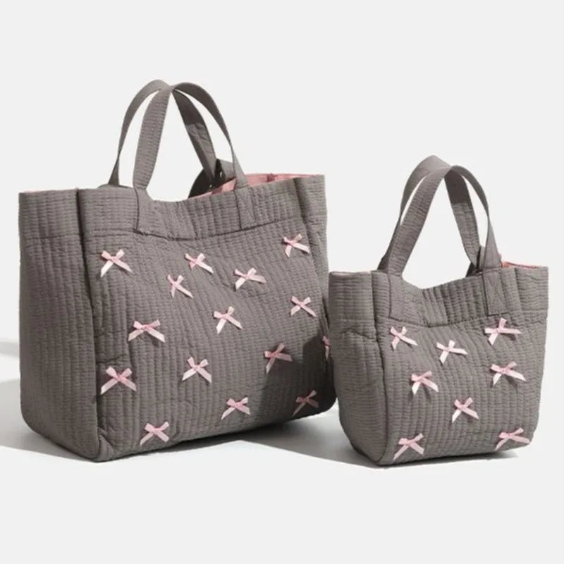 Lunivop Large Capacity Grey Tote Bag Women Harajuku Bow Chic Canvas Handbag Messenger Bag Ladies Casual Crossbody Bags Aesthetic