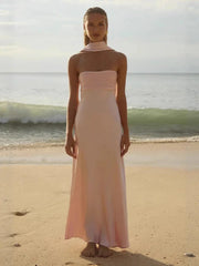 Lunivop  Summer Fashion New Women's Commuting Style Strapless Sexy Temperament Satin Temperament Lace Up Long Skirt