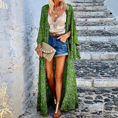 Lunivop   Summer Beach Cardigan Vintage Holiday Shirt Bohemian Women Floral Printed Long Sleeve Blouse Kimono Tops Open Up Cover