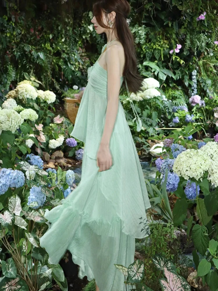 Lunivop  Sweet Halter Birthday Party Dress French Style Off Shoulder Backless Ruffles Evening Dresses Summer A-line Vestidos Robe Clothes