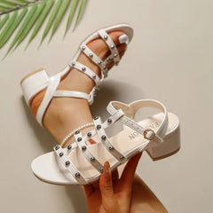 Lunivop  Women Elegant Heels Sandals Front Open Toe Lock Stud Buckle T-Strap British Shoes Black Beige Pumps Sandals 42
