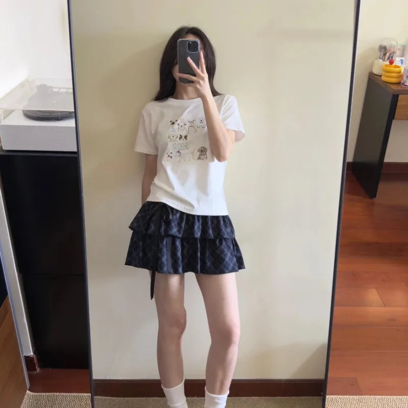 Lunivop  Funny T Shirts Women Cartoon Printed Summer Fashion Sweet O Neck Short Sleeve Loose Y2k Tops Female Casual Tshirt