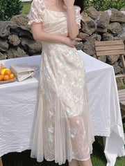 Lunivop  Women Fashion New Elegant Casual Dress Summer Vintage Chic Slim Floral Party Birthday Vestidos Female Clothes Long Robe