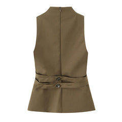 Lunivop  New Fashion Women High Neck Sleeveless Button Top Elegant Chic Lady Tank Tops