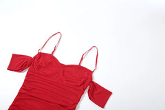 Lunivop  Cutenew Valentine's Day Seetw Dress Women Sexy Strap Off The Shoulder Backless Mesh Patchwork Appliques Ruffle Slim Slit Bodycon