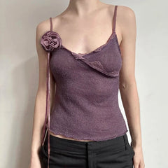 Lunivop  Vintage Solid Strap Top Retro Floral Stitching Sleeveless Slim-fitting Crop Tops Women Summer Casual Knitted Tees Grunge