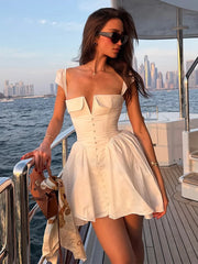 Lunivop   Flutter sleeve Puffy Mini Dress Women Summer A Line Square Neck Backless Sexy Robes Lady Elegant Party Short Dress Gowns 2025