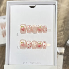 Lunivop  10pcs Handmade False Nails Short Artificial Fingernails Fake Nails Cute 3d Strawberry Manicure Press on Nails with Charms