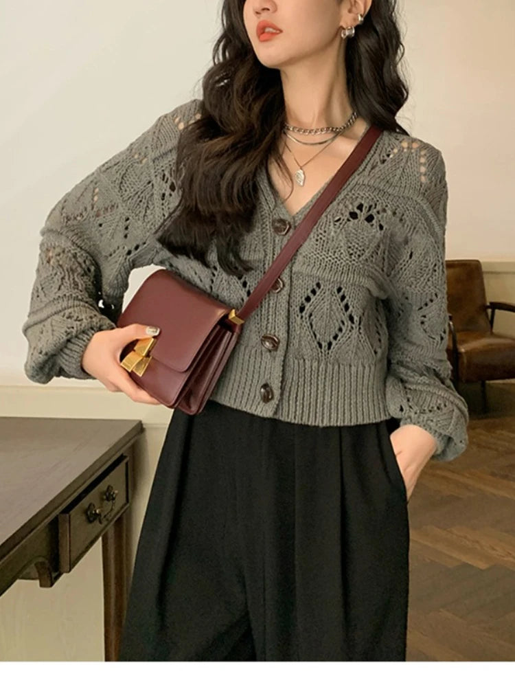 Lunivop Long Sleeve Pointelle Knit Top Women Sweater Cardigan Sheer Button-up Sweater Jacket blusas para mujer Vacation Boho Outfit