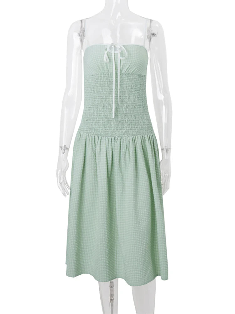 Lunivop Sexy Square Collar Ruched Women Maxi Dress Green Spaghetti Strap High Waist Dress Female Summer Slim Elegant Streetwear
