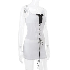 Lunivop  Euramerican Sexy Low Bust Thin Lace Slim Fit Women Dress Y2k Front Cross Straps Grunge Punk Clothes Harajuku Spliced Skirts