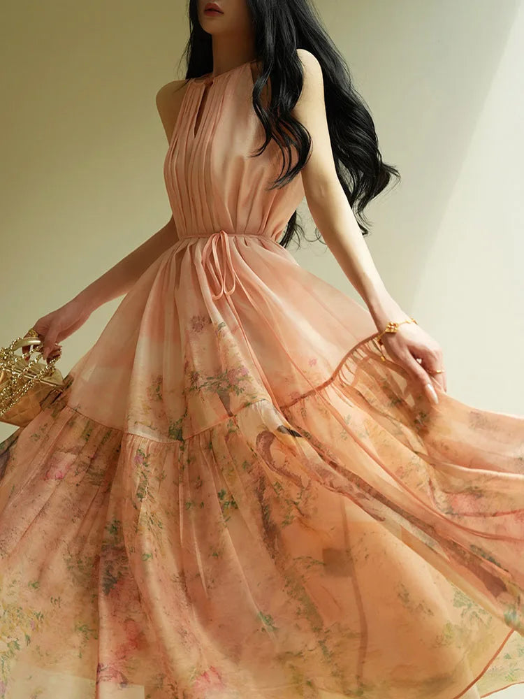 Lunivop  Fashion Printing Dress Women's Sleeveless Waist Retraction Folds A Line Dresses 2025 Summer New Tide