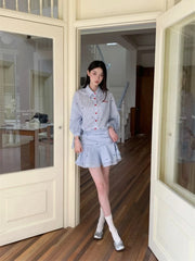 Lunivop Preppy Blue Striped Button Up Shirt Dress For Woman Fall Clothes Ruffles Tunics Mini Short Dress Youth Clothing