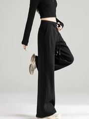 Lunivop Preppy Style Black Sweatpants Women Vintage High Waist Loose Straight Pant Korean Casual Fall Lace Up Wide Leg Trousers New