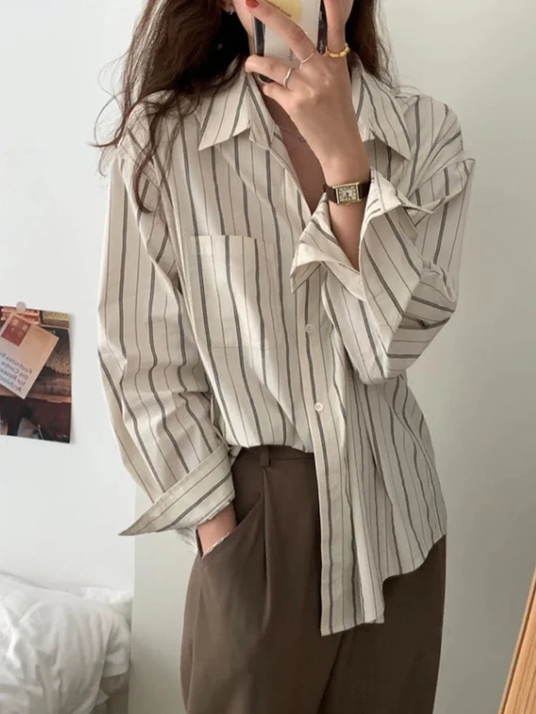 Lunivop Striped Women Shirts Spring Long Sleeve  Women Shirts Loose Button Up Chic Ladies Shirt Fashion Korean Casual Female Tops