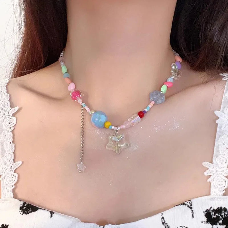 Lunivop Boho Candy Star Beaded Clavicle Chain Necklace - Colorful Y2K Vacation Accessory