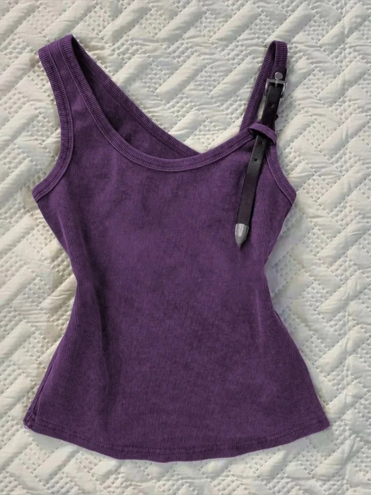 Lunivop  Y2k Irregular Purple Camisole Vest for Women Summer Vintage Fashion Slim Fit Tank Top 2025 New Sleeveless Tops Mujer