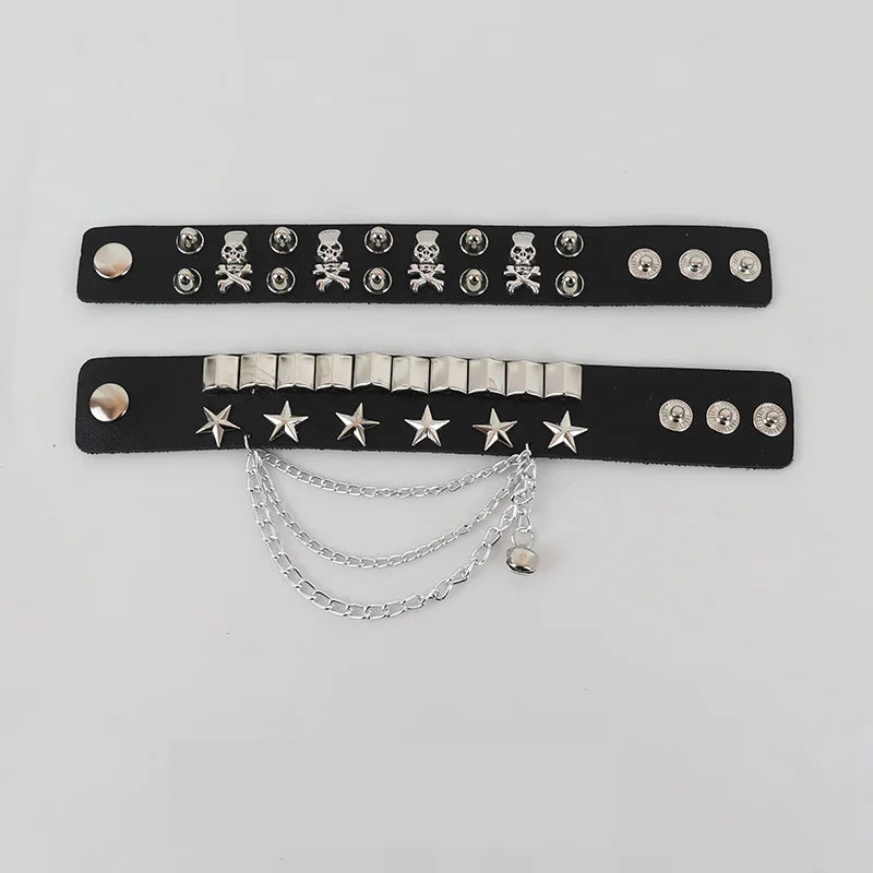 Lunivop Trend Punk Exquisite Chain Alloy Star Rivet Skull Bracelet for Women Multicolored PU Leather Bracelet Cool Hiphop Jewelry Gifts