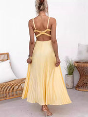 Lunivop  Summer Fashion New Style Women's Elegant Strap Fold Style Loose Solid Color Vacation Style Banquet Style Women's Long Dress