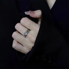 Lunivop Irregular Geometry Moonstone Open Metal Ring For Women Egirl Y2k Harajuku Grunge Aesthetic Jewelry Gift Accessories