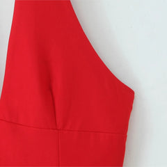 Lunivop  Sexy Red Halter Dress Women Slim Low Waist Spliced 3D Flower Swing A-lined Backless Short Dresses Summer Robe