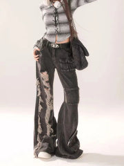 Lunivop  Fashion Ripped Women Jeans Y2K American Style Tassel Hole High Waist Loose Wide Leg Female Denim Pants New