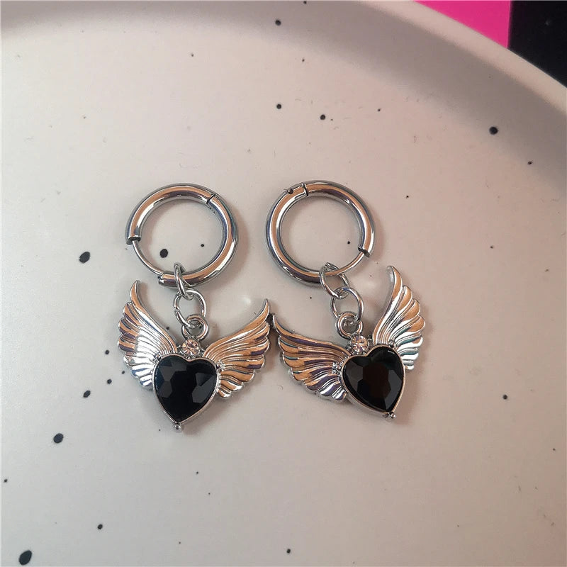 Lunivop Goth Cute Bowknot Black Cat Heart Drop Earrings For Women Crystal Star Ear Buckle Fashion Y2K Charm EMO Jewelry Accessories Gift