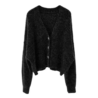 Lunivop Cardigan Women Cocoon Knitted Long Sleeve V-neck Crop Sweater Jacket Fall Winter 2025 Casual Cozy Outfit