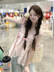 Lunivop  Sweet Pink Lace Patchwork Camisole Vest Y2k Loose Sleeveless Top for Women 2025 Summer New All-match Casual Tank Top