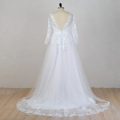 Lunivop  V Neck Bridal Gowns Lace Applique White Full Sleeve Robe De Mariée New Summer Wedding Dresses Royal Women