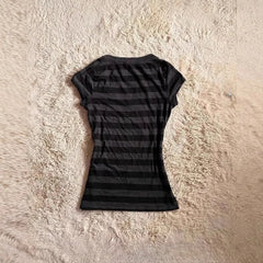 Lunivop  New Simple Office Lady Casual T-shirt Slim Stripe V Neck Half Sleeve Minority Shirts Hot Sell Literary Moda Cute Crop Top