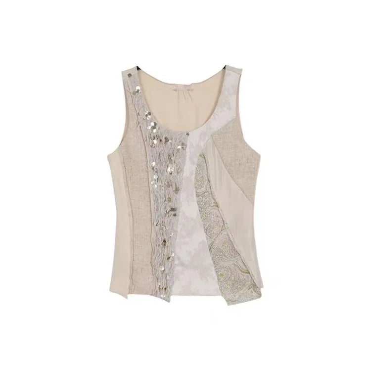 Lunivop  Heavy Vintage Patchwork All-match Vest for Women Summer New Slim Waist Tank Top Y2k Fashion Street Sleeveless Tops Mujer