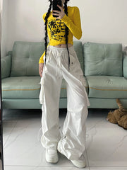 Lunivop American style large pocket cargo pants women's spring summer new style wide leg pants loose slimming casual sports pants