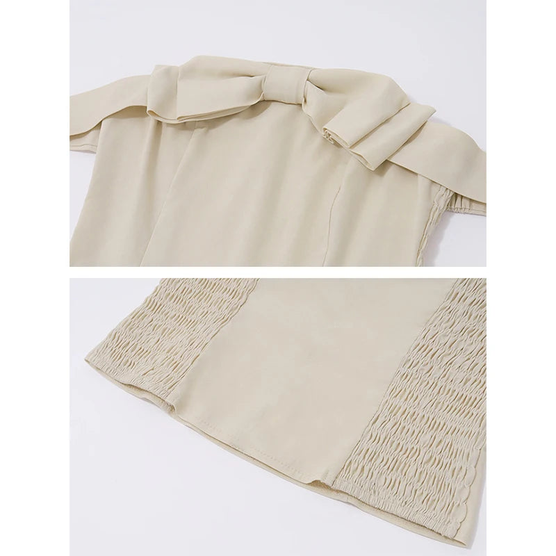 Lunivop One-Shoulder Bow Short Top For Women Lace Up Sexy Backless Slim Fit T-Shirt Hot Girl Solid Color Splice Tops Summer New