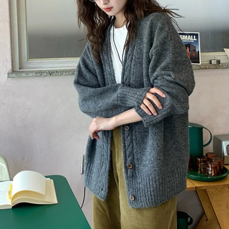 Lunivop Slouchy Knit Cardigan Sweater for Women Comfy Cable-knit Button Up Sweater Jacket Female Autumn Winter Vintage Outfit