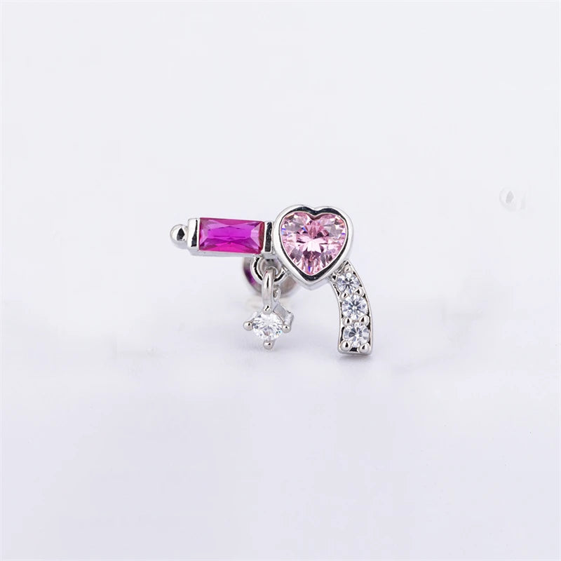 Lunivop 1PCS Pink Cute Love Heart Flower 316L Stainless Steel Ear Bone Nail for Women Allergy Prevention Earrings for Women Y2K Jewelry