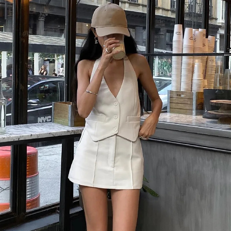 Lunivop   Fashion Casual V-neck Sleeveless Suit Tank Top With High-waist Bodycon Hip Skirt Streetwear Retro Women 2 Piece Sets