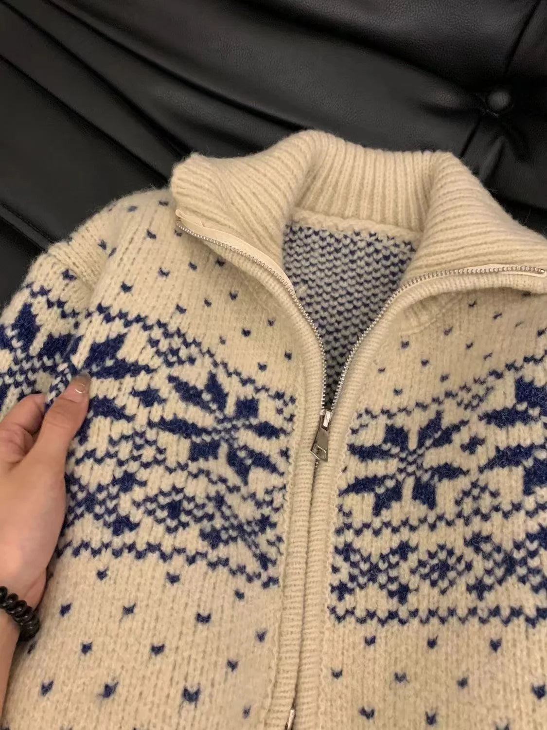 Lunivop Knit Zip Up Cardigan Women Cozy Fair Isle Zipper Front Sweater Jacket Teen-Girl Fall Winter Casual Chic Outfit