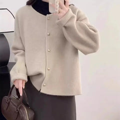 Lunivop Women Sweater Cardigan Polished Gold Button Up Soft Knitted Long Sleeve Sweater Jacket Top Fall Winter Korean Ladies Chic Outfit