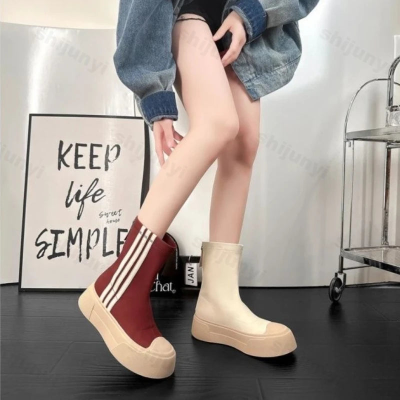 Lunivop New Designer Women's Elastic Boots Zip Shoe Comfort Women Shoes Platform High-top Female Sneakers Thick Sole Mid-calf Boots