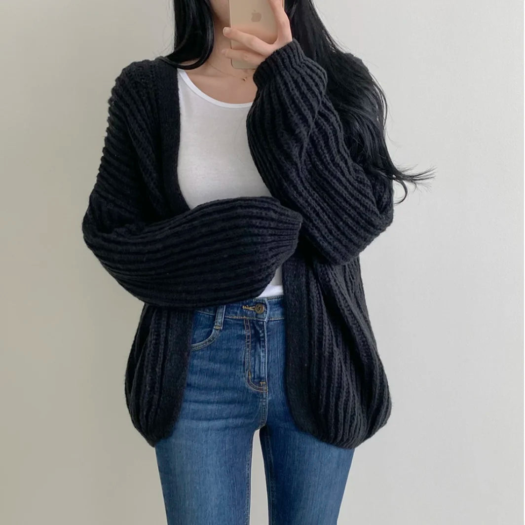 Lunivop Open Front Cardigan for Women Cozy Knit Oversized Open-up Sweater Grey Autumn Winter Teen-girl Casual Daily Outfit