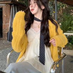 Lunivop Open Knit Cardigan for Women Long Sleeve V-neck Button Up Sweater Jacket Autumn Winter Ladies Slouchy Casual Outfit