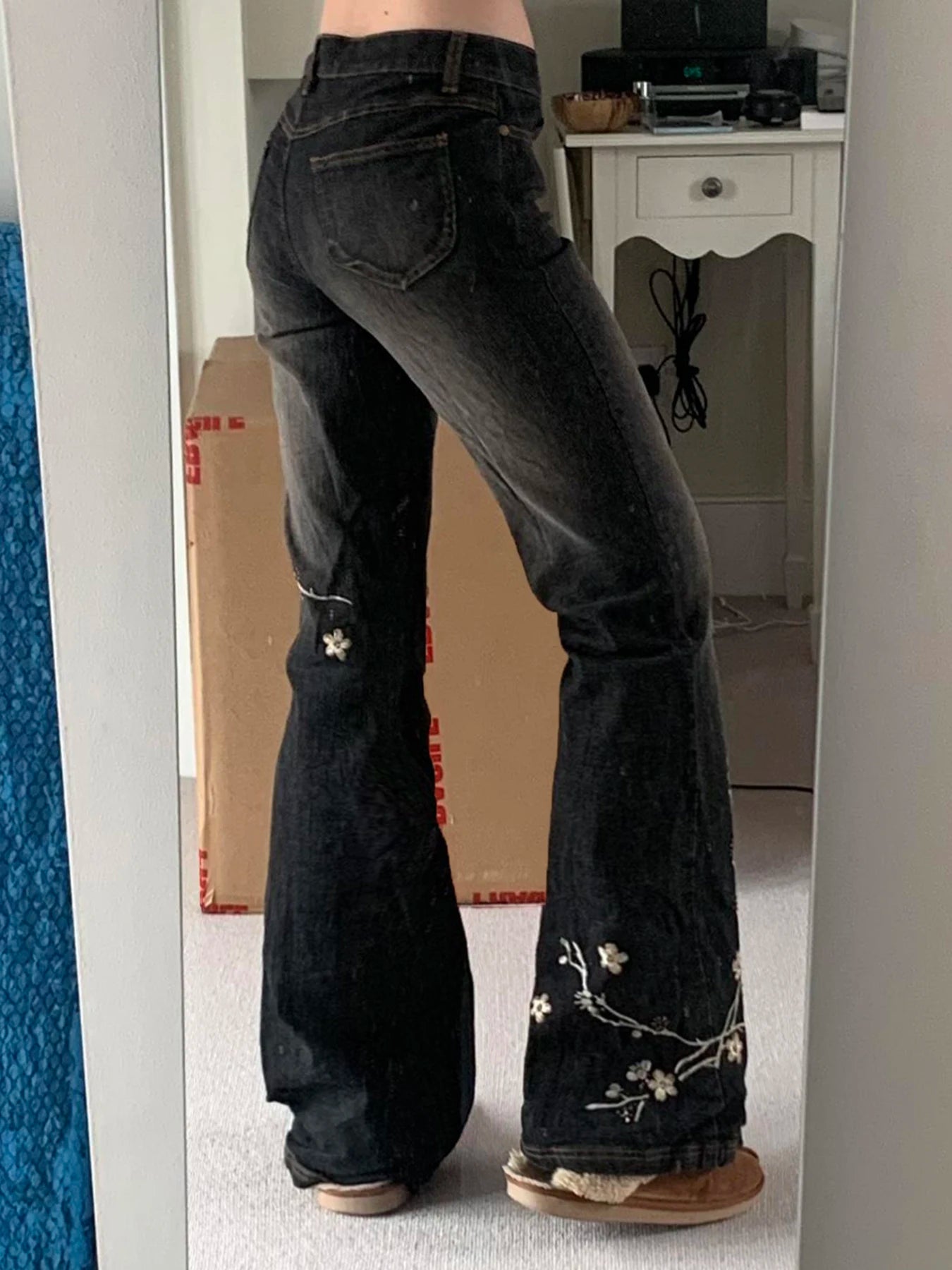 Lunivop Weekeep Floral Embroidery Jeans Vintage 2000s Low Rise Flared Jeans Women Retro Y2k Baggy Denim Pants High Street Basic Trousers