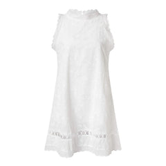 Lunivop  Ladies Casual Dresses Round Neck Solid Colour Sleeveless Straight Short Dress For Woman Hollow Out Summer White Dress Vestidos