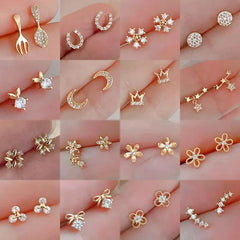 Lunivop  Mini Crystal Butterfly Sweet Stud Earrings for Women Flower Helix Cartilage Tragus Lobe Teen Ear Piercing Jewelry