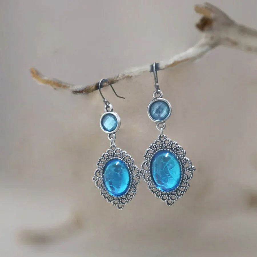 Lunivop Vintage Silver Bohemia Oval Blue Dangle Drop Earrings for Women New Fashion Boho Dangle Earrings Jewelry Gift