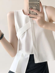 Lunivop  Fashion White Tanks Women Irregular Sexy Slim Sleeveless Tanks Tops Summer Korean Design Female Casual Elegant O Neck Tops