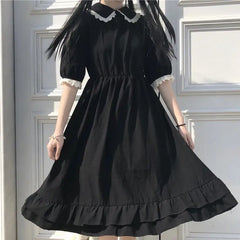 Lunivop  Kawaii Doll Collar Summer Womens Dresses New Korean Fashion Black Midi Dresses Preppy Style Elegant Party Lolita Dress